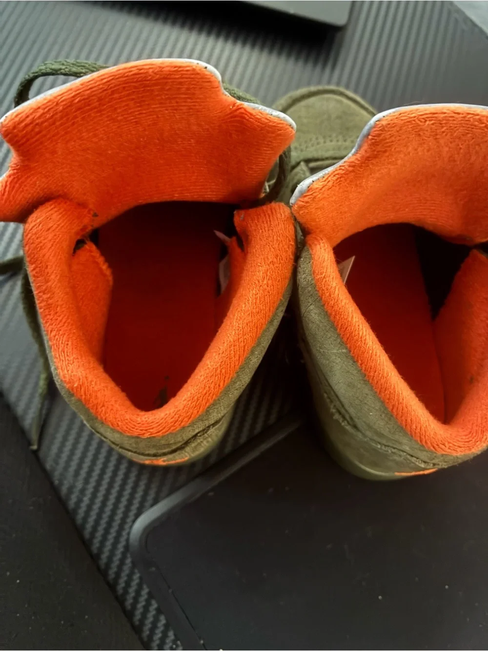 Nike Kids Olive Green and Orange High-Top Sneakers